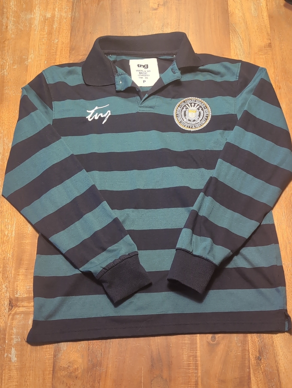 TNG Striped Rugby Polo in Teal & Black